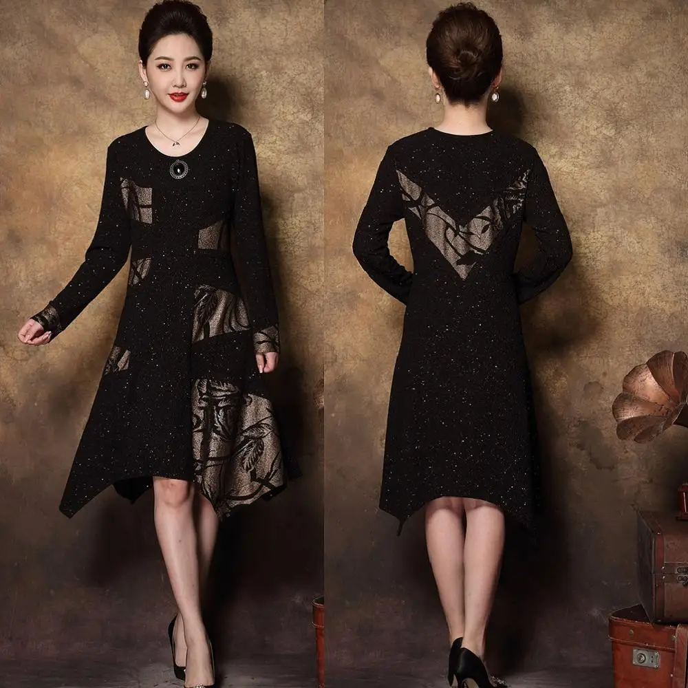 

Spring Elegant Mother Festival midi dress retro printed asymmetrical dress middle age ladies vestidos party dress Plus size4XL
