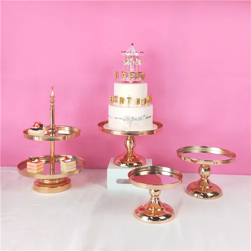 2tier4PCS Tobs золото зеркало торт стенд башня золото металл кекс стенд 2 и 3 ярусный торт дисплей Свадебные украшения - Цвет: 2tier4PCS