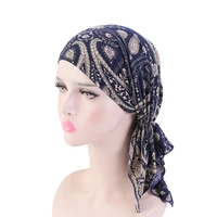 2020 women flower print cotton turban caps stretchy headscarf bonnet muslim inner hijabs female durag india head wraps turbante