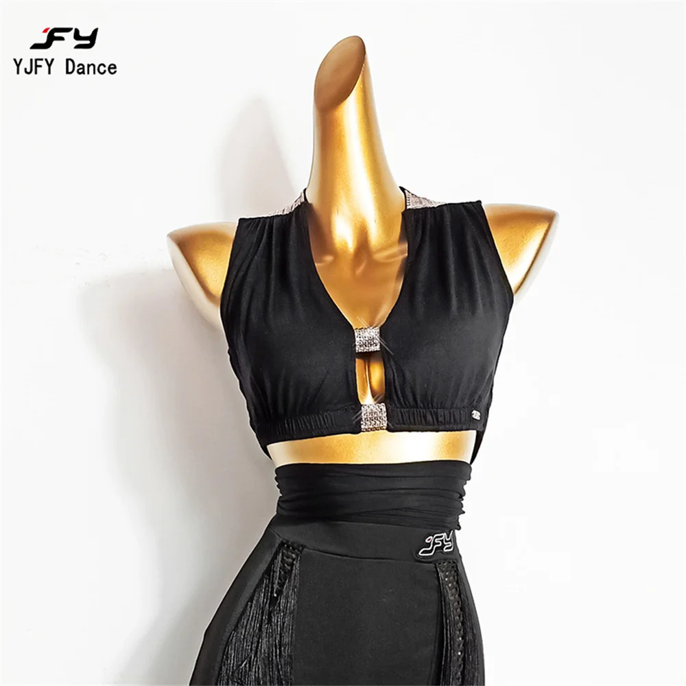 

Latin Dance Top Black Soft Fabric Sleeveless Beautiful Back Strap Short Tops Chacha Latin Dance Clothes Women