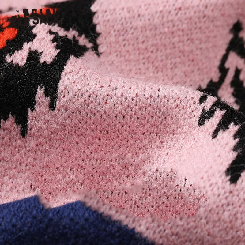 ELFSACK розовый волк принт вязанные повседневные пуловеры женские свитера зима 2020