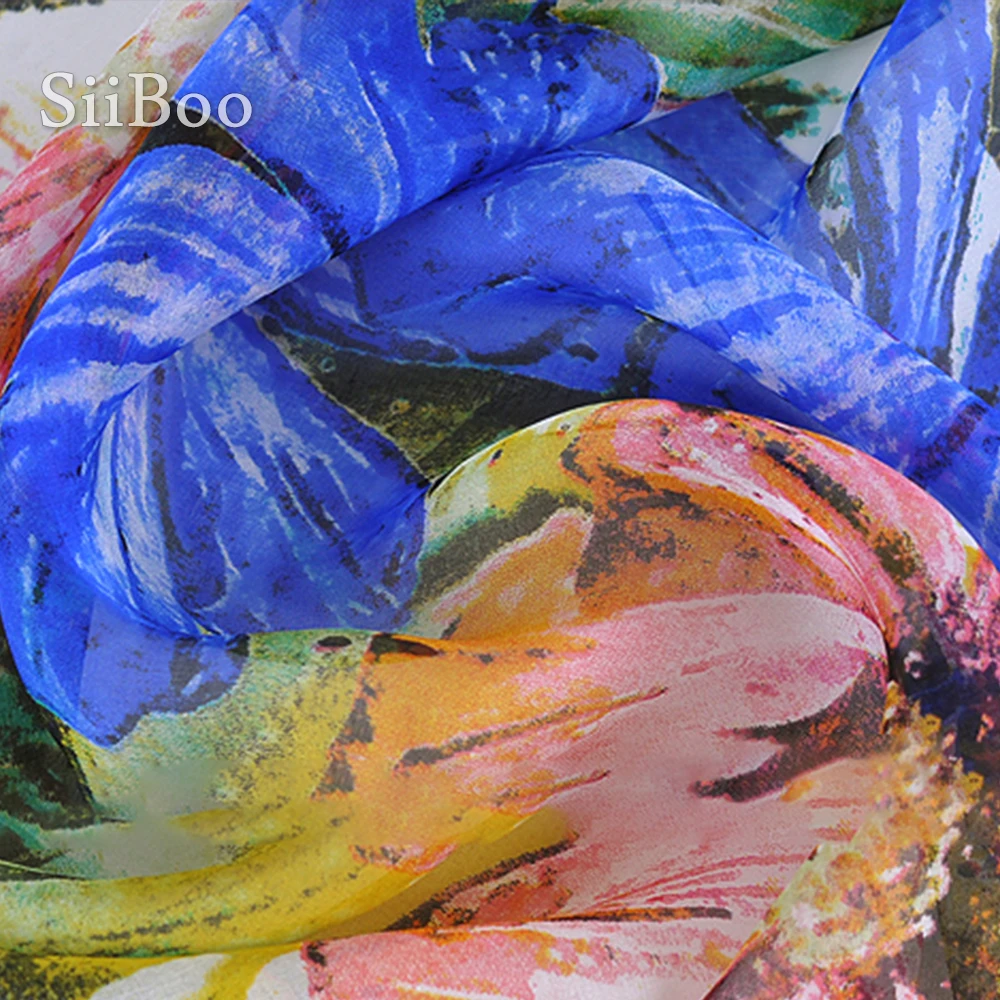 Шифоновая ткань из 100% чистого шелка с Европейским цветочным принтом для женщин