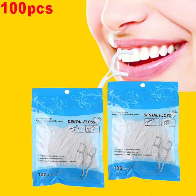 

100 Pieces of Disposable Dental Flosser Set Interdental Brushing Stick Toothpick Dental Floss Stick Oral Gel Tooth Cleaning Care