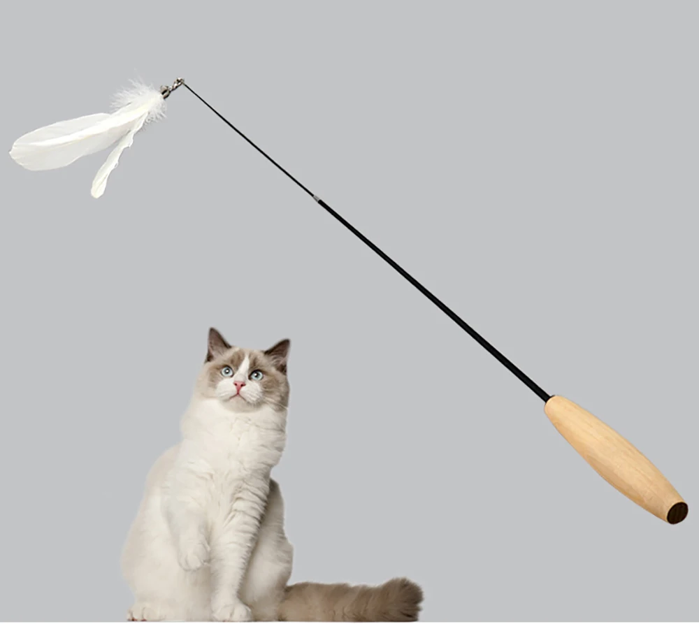 Забавная палочка с перьями, игрушка для кошки, телескопический деревянный колокольчик, палочка для домашних животных, теряющие палочки для кошек, Интерактивная плюшевая игрушка высокого качества