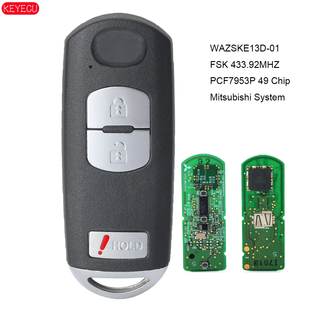 Фото KEYECU OEM пульт дистанционного управления Smart Remote Key FSK 433 92 MHZ 49 чип для Mazda 3 CX 5 (Mitsubishi