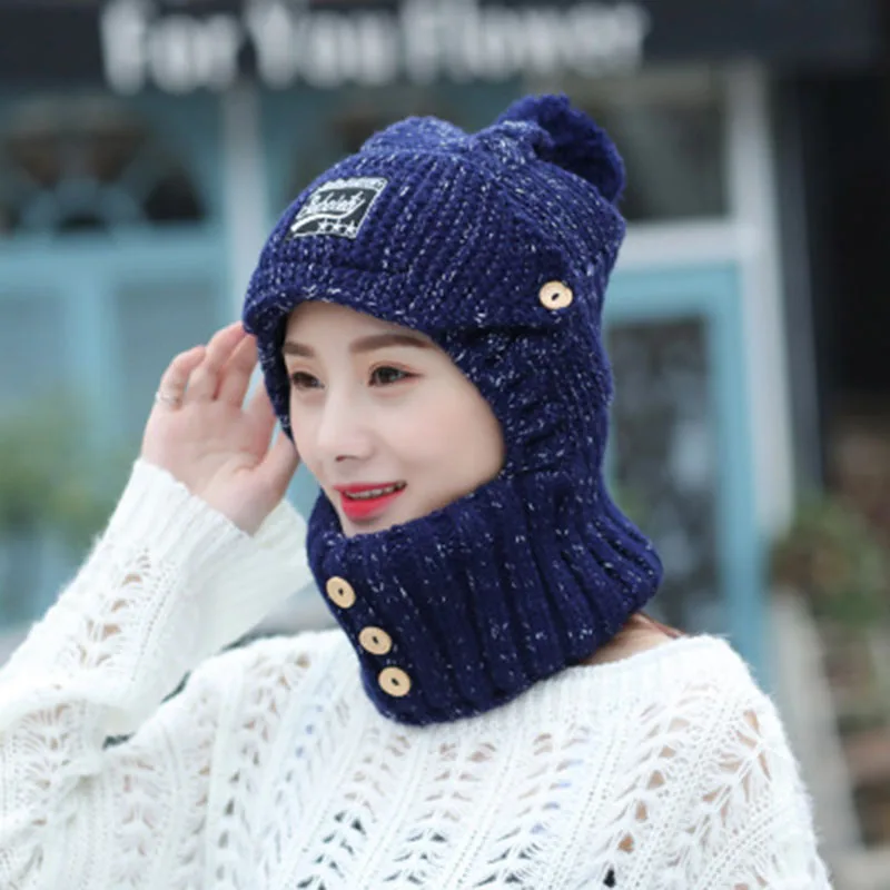 Женские зимние шапки бини бархатная Толстая маска нагрудник защита для ушей