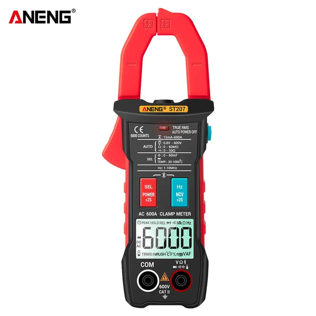 

Цифровой мультиметр-зажим ANENG ST207 с Bluetooth, 6000 отсчетов, True RMS, тестер напряжения постоянного/переменного тока, ток переменного тока, Гц, Емкост...