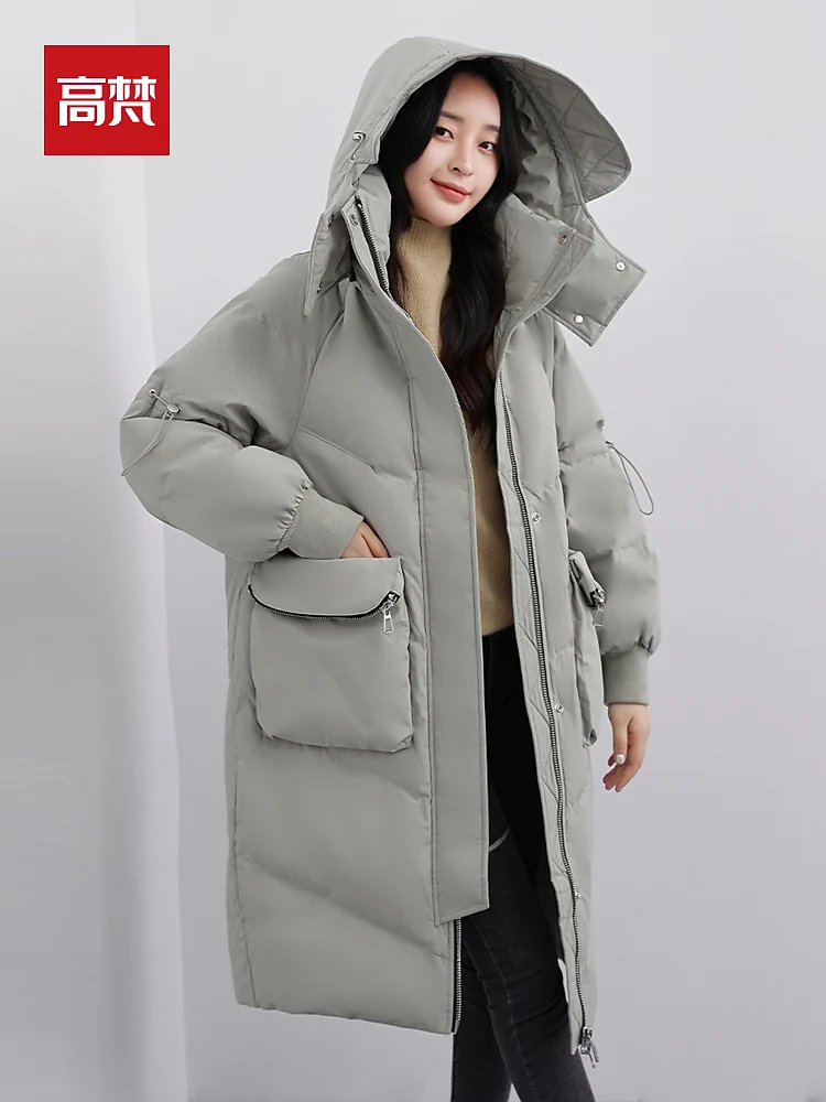 off-Season Clearance down Jacket Women's Mid-Length over-the-Knee White Duck down Hooded Thickened Oversized Loose Coat