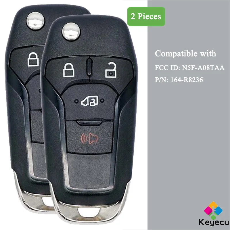 

KEYECU 2 Pieces Flip Remote Car Key With 4 Buttons - FOB for Ford Transit Connect 2019 2020 2021 FCC ID: N5F-A08TAA 164-R8236