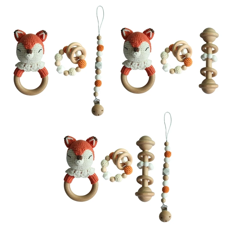 

Baby Pacifier Clip Chain Teething Bracelet Crochet Animal Soother Rattle Teether
