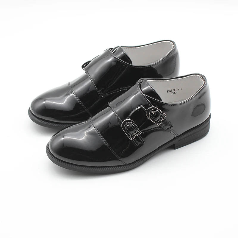 Zapatos negros formales para niños pequeños/grandes, uniforme escolar con correa de monje, para boda, comunión, baile de graduación, con doble hebilla