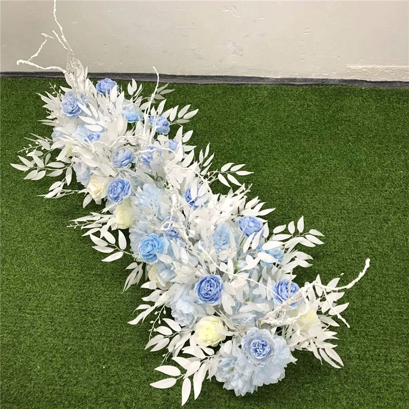 Blue B 1 м Свадебные перо ряд цветов расположение T сценический фон Арка Декор дорога свинец Флорес искусственные окна дисплей цветок стены - Цвет: Blue B