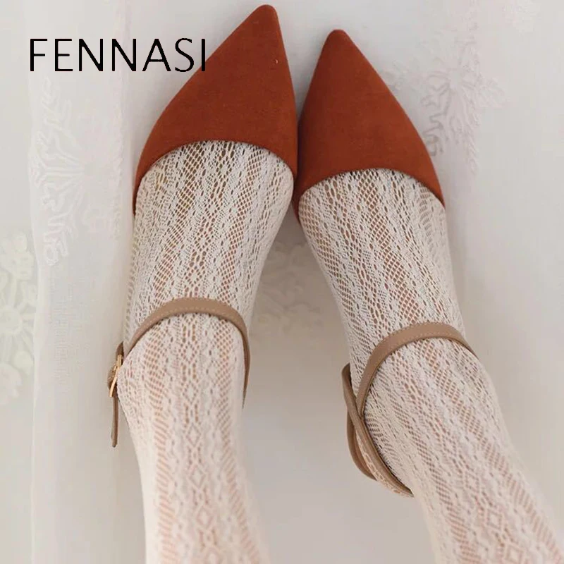 Женские кружевные Классические колготки FENNASI тонкие ажурные молочно-белого