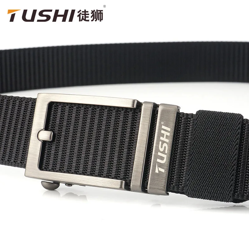TUSHI 2023 Hot Sale High Quality Business Men Belt 125cm*3.4cm Thick Nylon Sports Waistband Metal Automatic Buckle Ceinture Gift