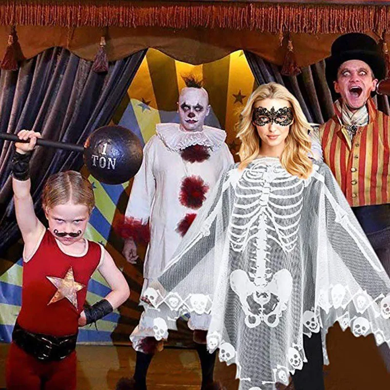 Накидка для Хэллоуина с рисунком скелета кружевная шаль маскарадный наряд