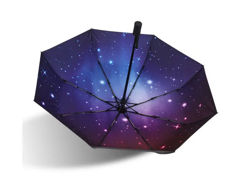 Женский складной зонт Galaxy Star Sky маленький карманный зонтик черного цвета