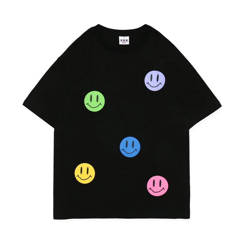 

SEVEYFAN Cartoon Face Printed T Shirts Men's Hip Hop Tees Short Sleeve Cotton Tops for Male