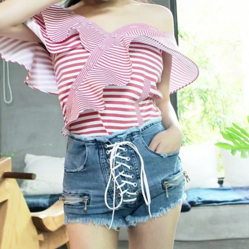 Летние модные сексуальные короткие джинсы на молнии с завышенной талией женские