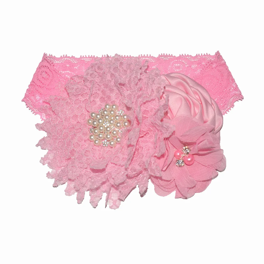Baby girls Flower Headband Newborn Infant Pearl Flowers With Lace wide Headbands Bebes Hair accessories Phoro props Kids Turban | Мать и