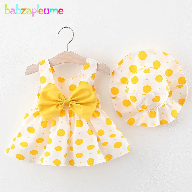 

2PCS Summer Newborn Clothes Set Cute Bow Princess Dresses Dot Sleeveless Cotton Baby Girl Dress+Sunhat Birthday Outfits BC1866-1