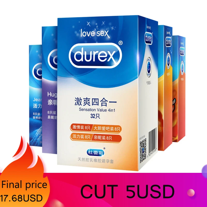 32 шт презерватив Durex 4 типа ультра тонкий для члена натуральный каучук
