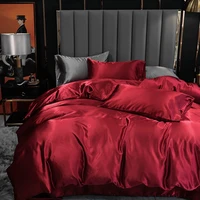europe satin comforter bedding set luxury bed setsilk black queen king size duvet cover red bed linen