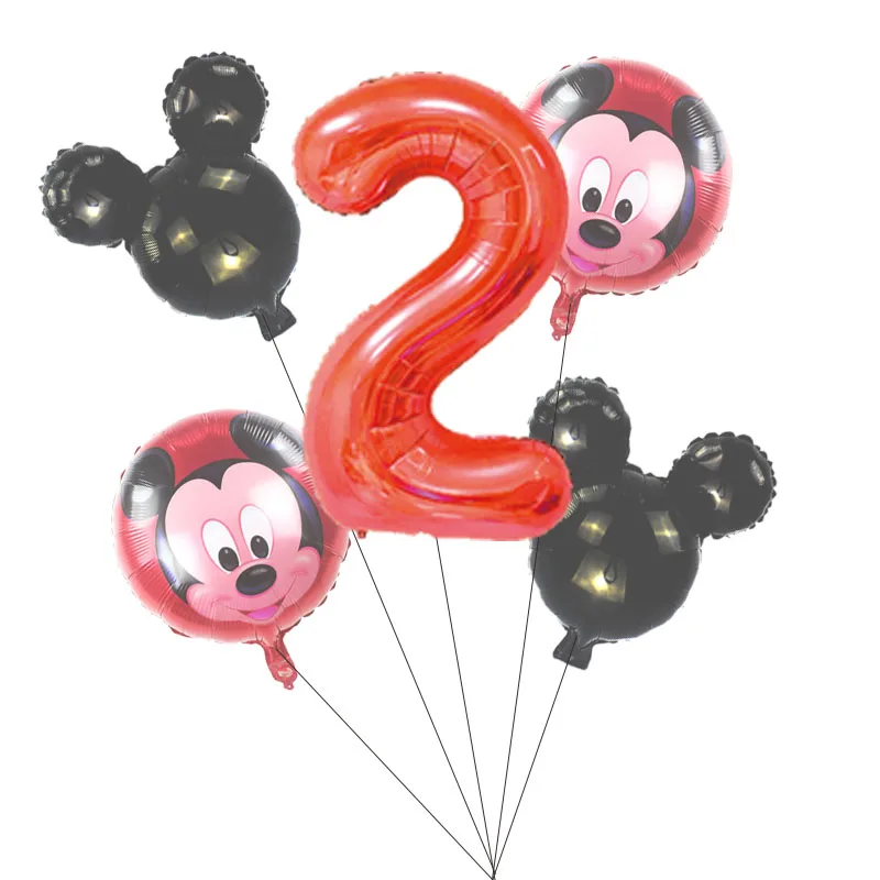 mickey black set(2) 5 PCS С Днем Рождения вечерние декоративные шары Микки и Минни Маус 3" Красный номер Фольга шар для 1st День рождения украшения для детей - Цвет: mickey black set(2)