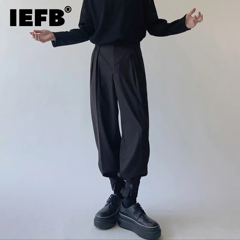 

IEFB 2023 Autumn New Trousers Men's Straight Tube Loose Drop Korean Fashion Wide Leg Casual Elegant Tide Black Suit Pants 9D0336