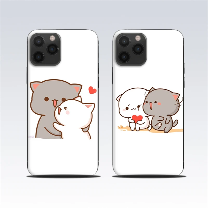 

Couple Cartoon Cat Phone Case For iPhone 12 13 Mini 12 13 Pro Max X XR XS Max 7 8 6s Plus SE 2020 Silicone Protective Sleeve