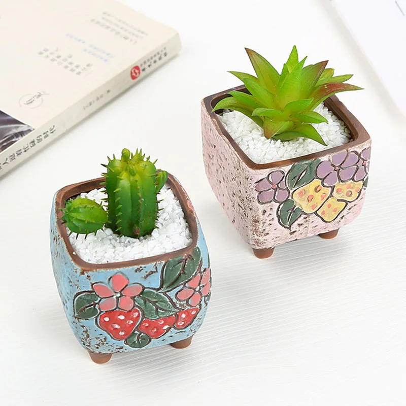 Strongwell Decoration Miniature Ceramic Flower Pots Lovely Square Succulent Flowerpots Planter Fairy Garden Crafts | Дом и сад
