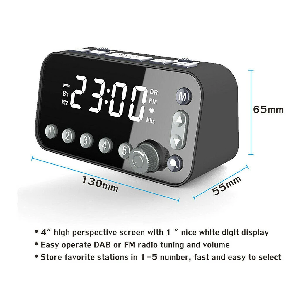 

Digital Alarm Clock Snooze Wake Up Dual Alarm Table Clock DAB/FM Radio USB Charging LCD Display Electronic Clock Desk Decoration