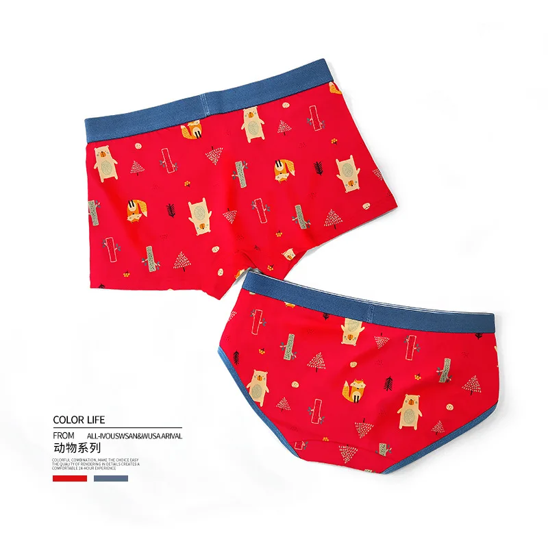 Модное китайское красное мультяшное нижнее белье для пар женские трусы мужские