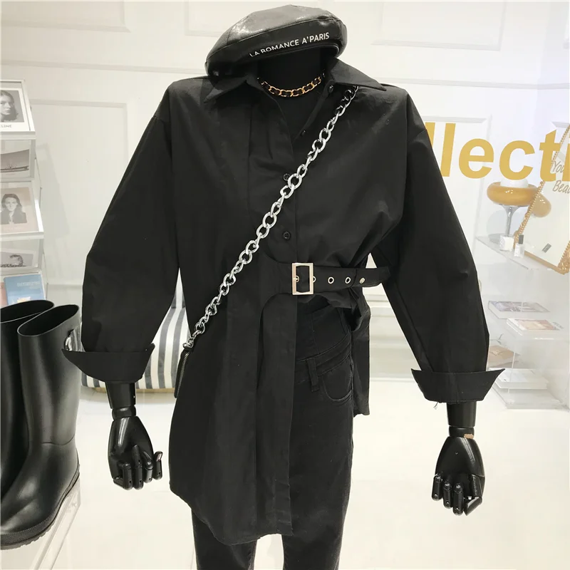 

Temperament Metal Button Waist Mid Length Shirt Women's Spring 2021 Niche Design New Design Casual Loose Top