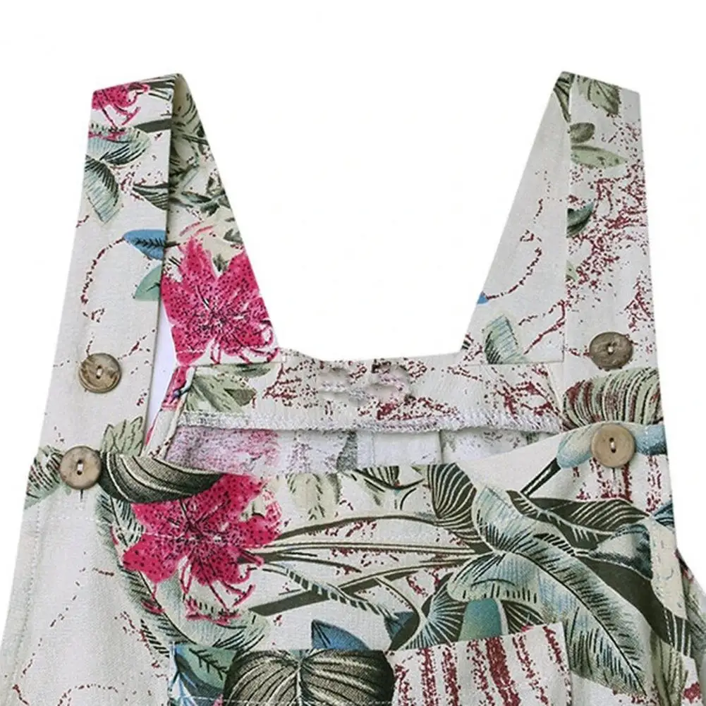 

80%HOTSuspenders Pants Landscape Floral Print Breathable Women Sleeveless Landscape Floral Print Jumpsuits for Summer