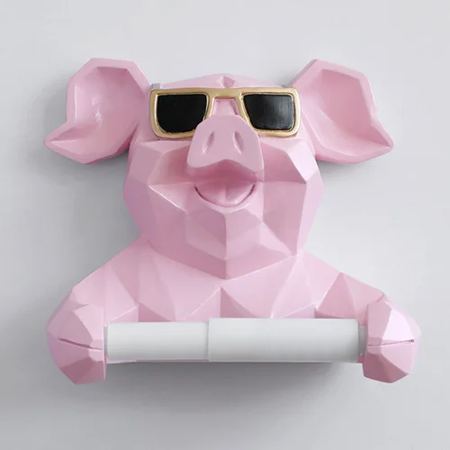 Pink Pig Скандинавский череп животное скульптура подвеска тканевая поддержка для ванной стены украшение дома пленка коробка поддержка настенная бумага держатель для полотенец - Цвет: Pink Pig