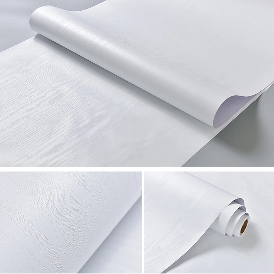 

Pearl White Self-adhesive Furniture Renovation Sticker Vinyl Stripe Wallpaper Wood Grain Wallpaper Stickers for Walls In Rolls