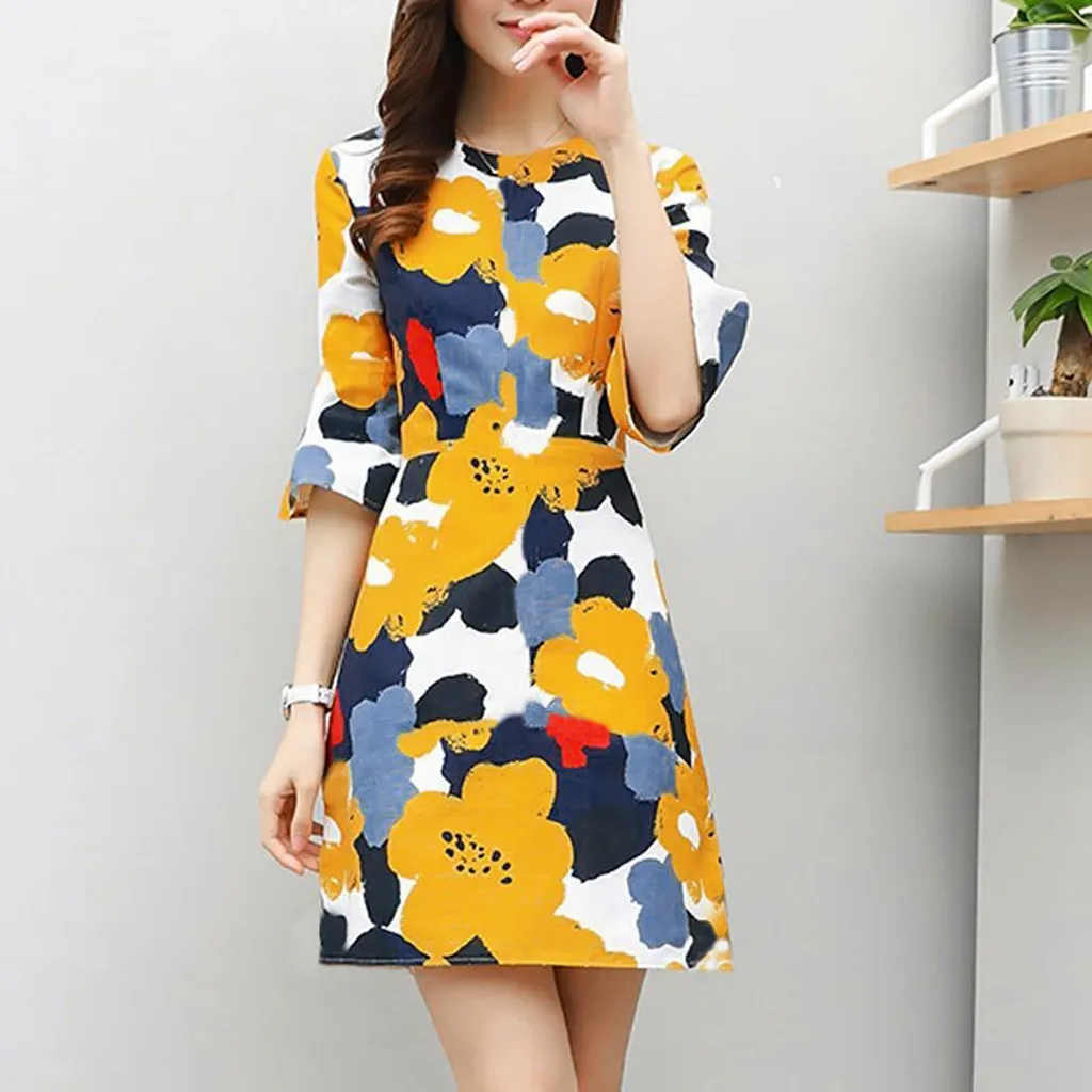 Женское мини платье с цветочным принтом летнее ТРАПЕЦИЕВИДНОЕ Платье туника