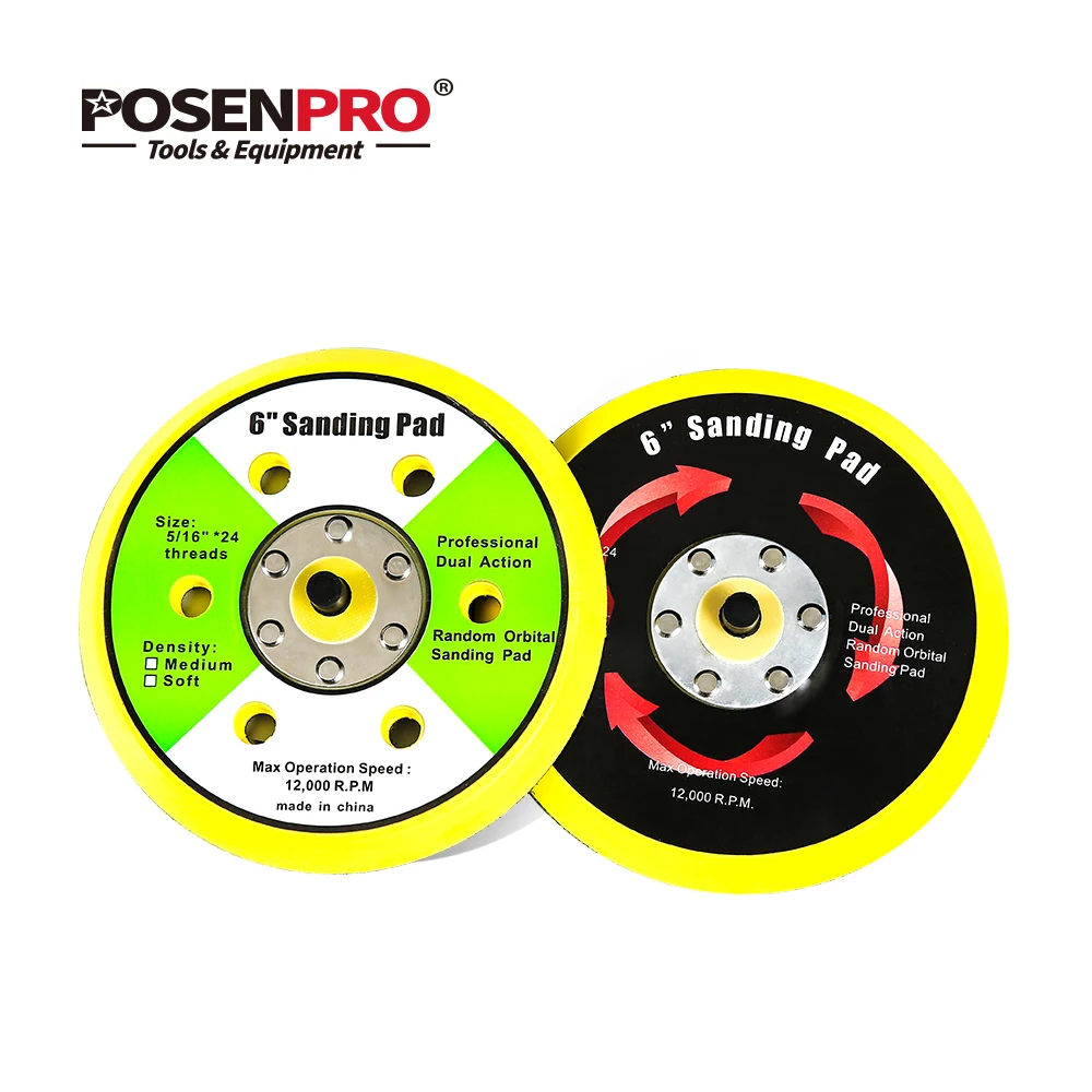 

POSENPRO 150 мм 6 отверстий/не-отверстие Флокирование наждачная бумага присоска M8 резьба крюк и петля подложка 6 ''шлифовальная площадка
