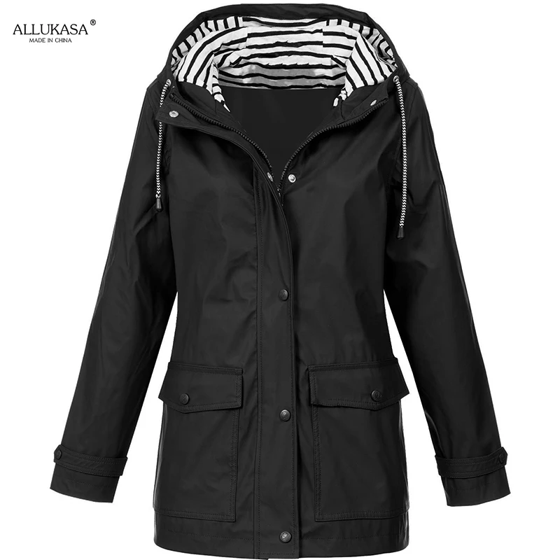 

coat women Waterproof Jacket Outdoor Hiking Long Hooded Raincoat Zip Pockets Windbreaker Plus Size Autumn Winter Coat Outerwear