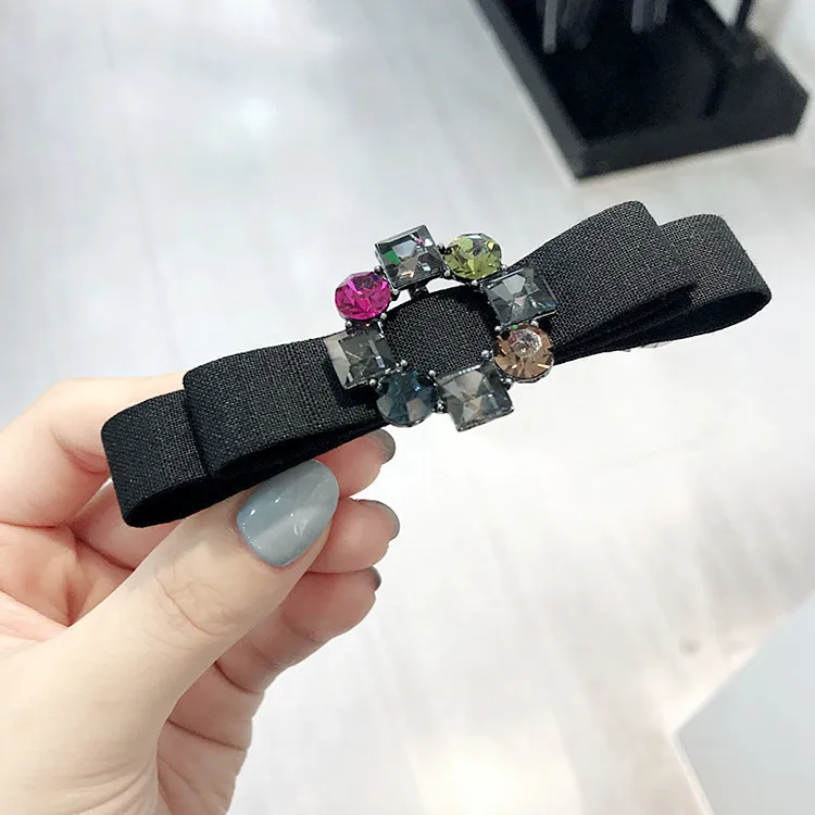 Black Корейский простой конский хвост держатель головной убор девушка лук Кристалл Стразы заколки для волос для женщин модные шпильки аксессуары для волос - Цвет: Black