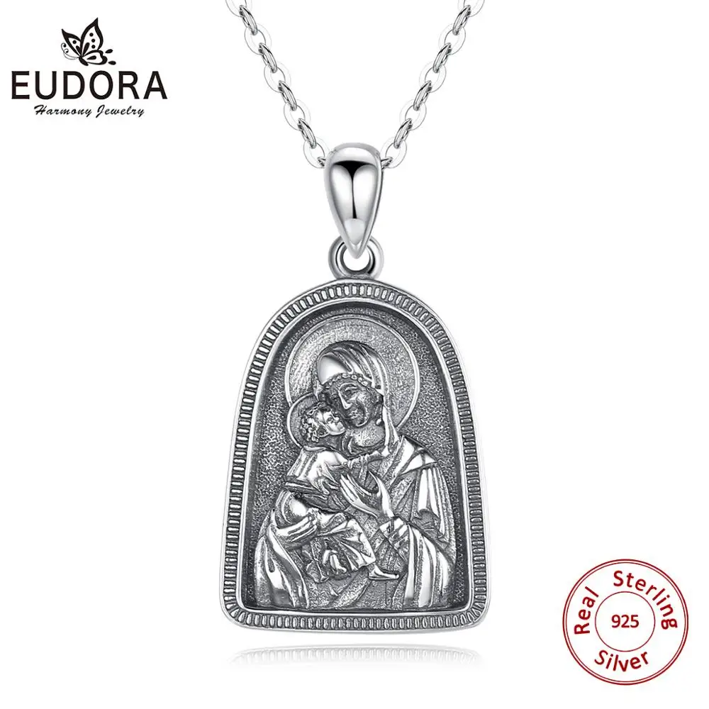 EUDORA 925 серебро икона кулон OUR LADY OF VLADIMIR арочная винтажная Подвеска Ожерелье для