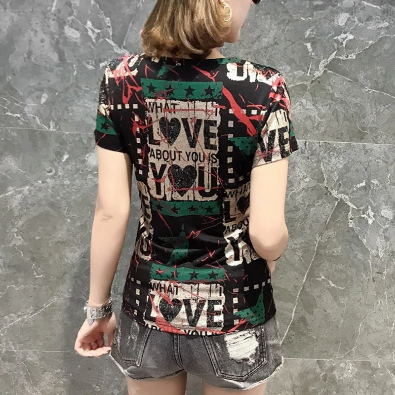 Женская футболка с коротким рукавом модные облегающие топы принтом уличная