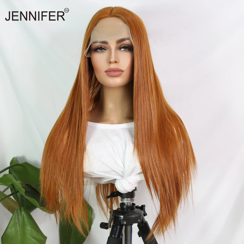 

Synthetic Wigs for Women Long Straight Orange Wig Natural Middle Part Lace Wig Cosplay Party Daily Wig Heat Resistant Fiber