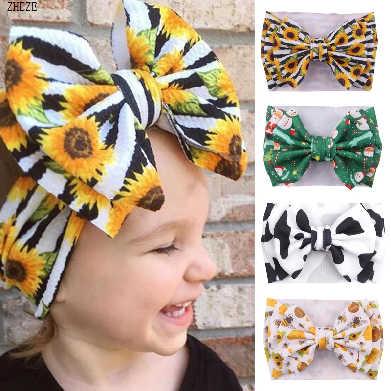 

Sunflower Double Layer 7" Big Bows Baby Headband 79 Colors Print Fabric Elastic Hairbands Festival Hair Accessories For Children