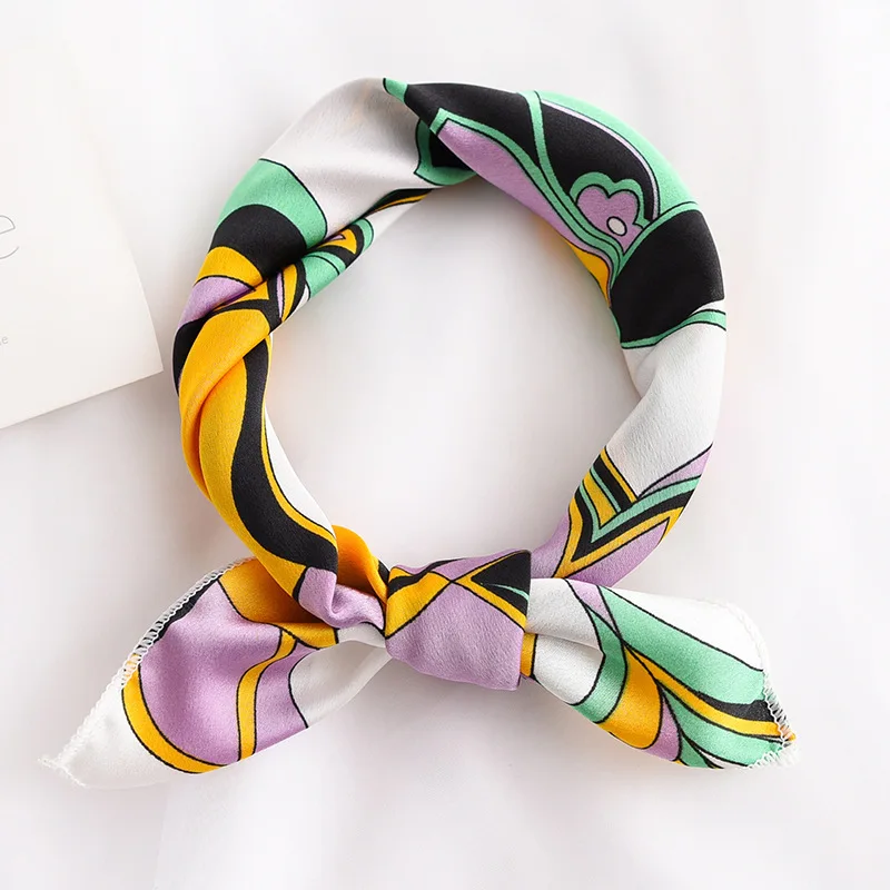 

New Arrival 2021 Square Neck Scarf Women Silk Hair Brand Small Foulard Shawls And Wraps Lady Office Neckerchief Bandana Hijab