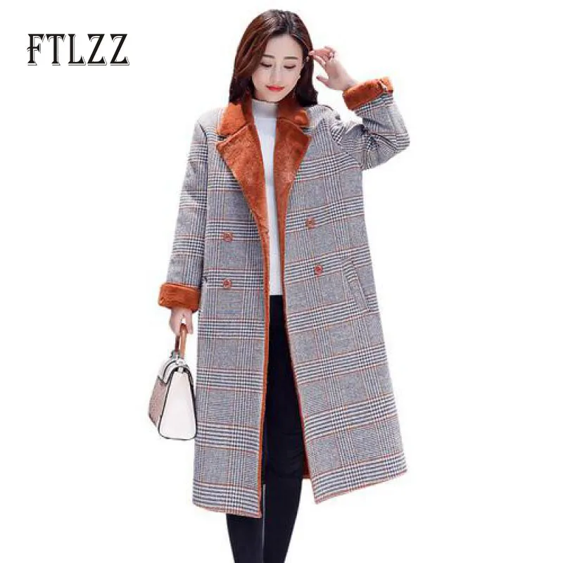 Мода дамы двубортный пиджак 2019 новая осень зима искусственного ягненка лайнер