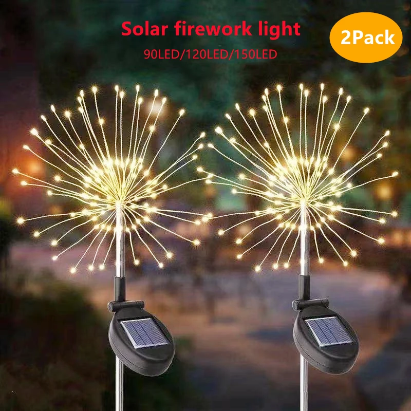 

2pcs Solar Light Outdoor Dandelion Fireworks Lamp Flash String 90/120/150LED Decoration Lamp Garden Lawn Landscape Holiday Light