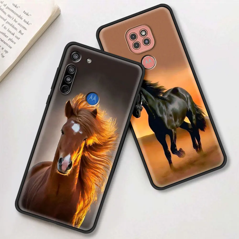 phone case for motorola moto g9 play one fusion plus g8 power g stylus hyper e7 edge lite black cover running horse animal free global shipping