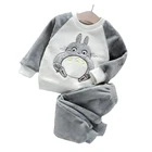 Двусторонний плюшевый теплый комплект одежды Totoro для девочек, Осенний свитшот + штаны, костюм из 2 предметов для детей, рождественский подарок