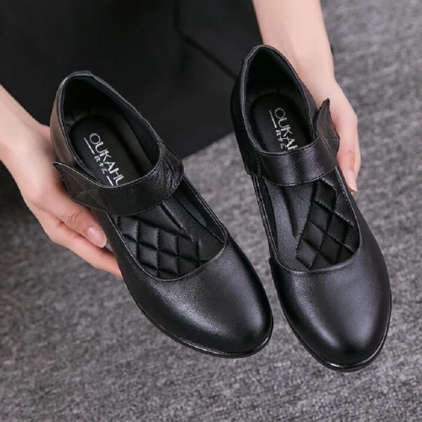 

2021 Women Flat Platform Shoes Genuine Leather soft soles Casual Shoes round head wedges women Single Shoes Women Flats